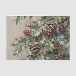 Papier Mousseline Découpage de Noël Houx et Pommes de Pin