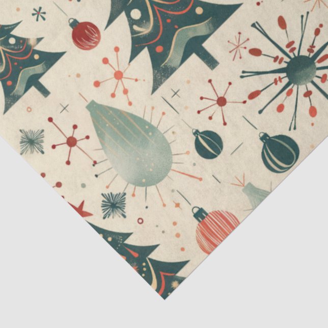 Papier Mousseline Découpage de Noël rouge et vert rétro (Détail)