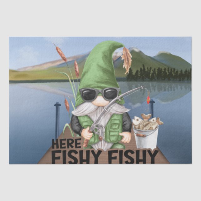 Papier Mousseline Découpage de pêche Gnome "Here Fishy Fishy Fishy" (Recto)