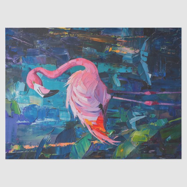 Papier Mousseline Découpage de peinture Flamant rose Abstrait (Recto)