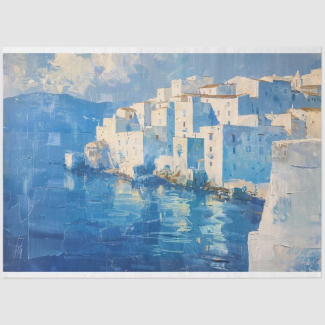 Papier Mousseline Découpage de peinture méditerranéenne côtière (Recto)