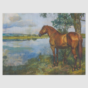 Papier Mousseline Découpage de peinture vintage de cheval et de rivi