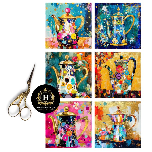 Papier Mousseline Découpage de pot de café rétro Whimsical (Créateur téléchargé)