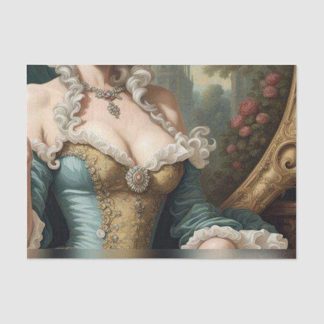 Papier Mousseline Découpage de rococo français bleu et or (Recto)