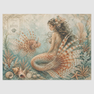 Papier Mousseline Découpage de sirène vintage | Corail de poisson-li