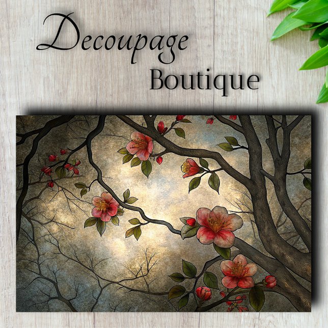 Papier Mousseline Découpage de style asiatique en fleurs de cerisier (Japanese Cherry Blossom Asian Style Decoupage Tissue Paper)