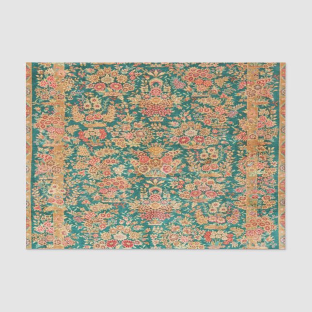 Papier Mousseline Découpage de style turkmène fleuri d'or vert (Recto)