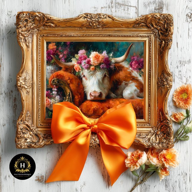 Papier Mousseline Découpage de vache florale Chaise orange (Créateur téléchargé)