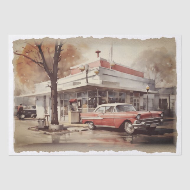 Papier Mousseline Découpage de voiture Retro Diner (Recto)