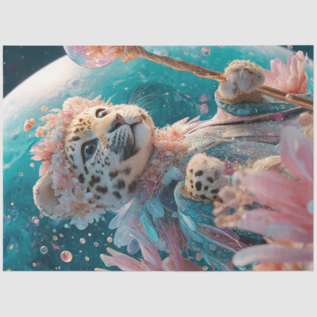 Papier Mousseline Découpage Décor romantique Leopard gracieux (Recto)