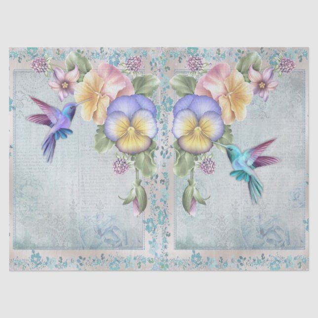 Papier Mousseline Découpage des colibris et des fleurs violettes (Recto)