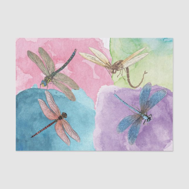 Papier Mousseline Découpage des libellules aquarelle (Recto)