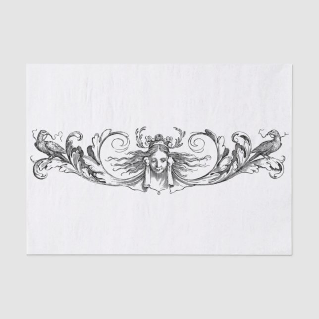 Papier Mousseline Découpage design Art déco noir et blanc (Recto)