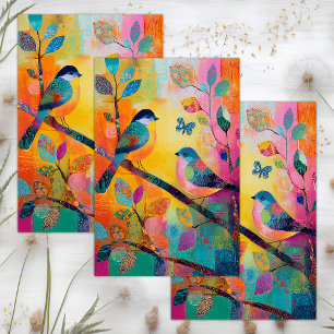 PAPIER MOUSSELINE DÉCOUPAGE D'OISEAU BLANC COLORÉ