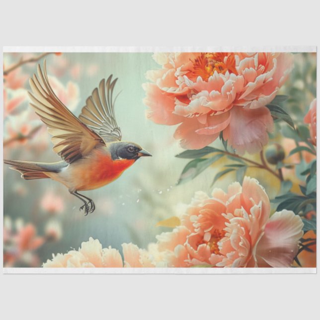 Papier Mousseline Découpage d'oiseaux de fleurs de pêche (Recto)