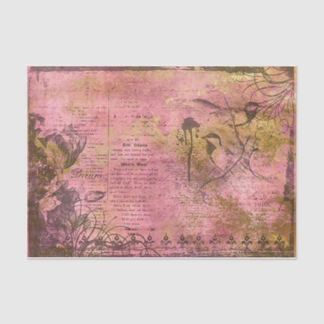 Papier Mousseline Découpage d'oiseaux roses et dorés (Recto)