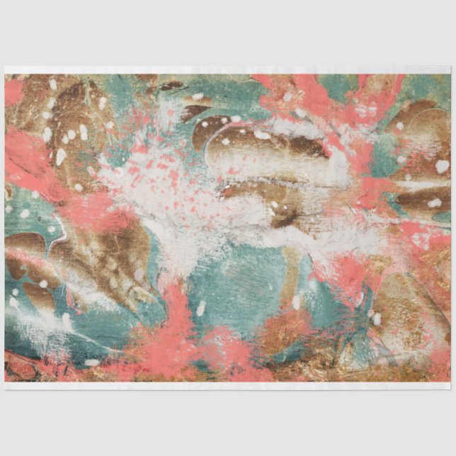 Papier Mousseline Découpage d'or rose Turquoise Art Abstrait moderne (Recto)
