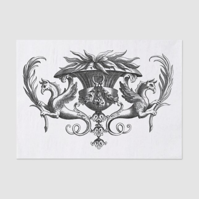 Papier Mousseline Découpage Dragon Art Déco noir & blanc (Recto)