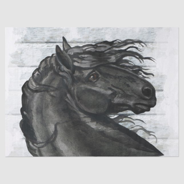 Papier Mousseline Découpage du cheval friésien noir (Recto)