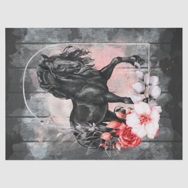 Papier Mousseline Découpage du cheval friésien noir (Recto)
