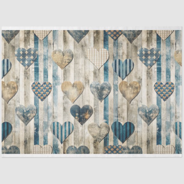 Papier Mousseline Découpage du coeur bleu dénudé (Recto)