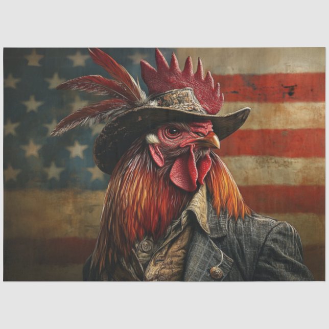 Papier Mousseline Découpage du coq Americana au drapeau avant (Recto)