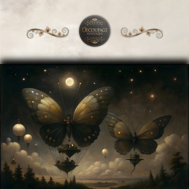 Papier Mousseline Découpage du navire papillon Lune (Moonlit Butterfly Airship Decoupage Tissue Paper)