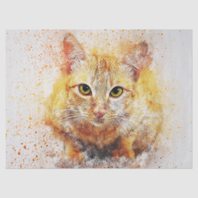 Papier Mousseline Découpage du portrait d'aquarelle de chat (Recto)
