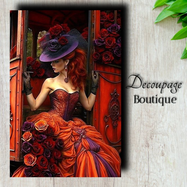 Papier Mousseline Découpage du Rose d'incendie de minuit (Midnight Fire Rose Decoupage Tissue Paper)