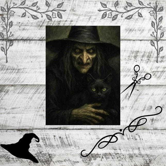 Papier Mousseline Découpage Eerie Classic Witch & Black Cat (Créateur téléchargé)