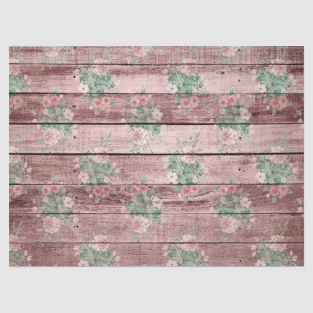 Papier Mousseline Découpage en bois rose rustique et fleurs (Recto)