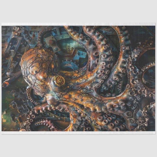 Papier Mousseline Découpage en bronze rouille octopus (Recto)