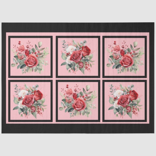 Papier Mousseline Découpage en carreaux de roses rouges (Recto)