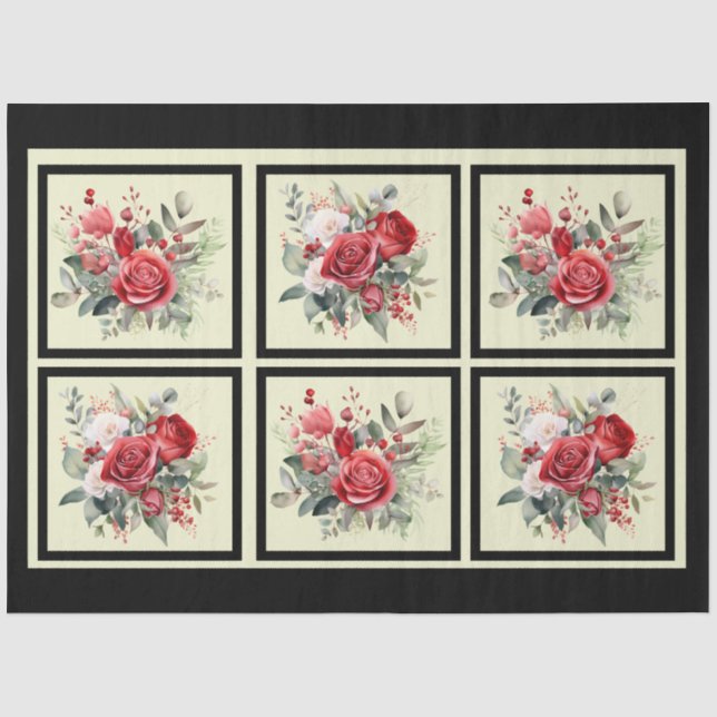 Papier Mousseline Découpage en carreaux de roses rouges (Recto)
