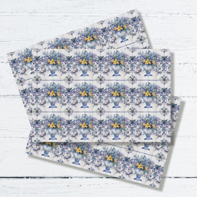 Papier Mousseline Découpage en tuiles florales italiennes bleues et  (Créateur téléchargé)