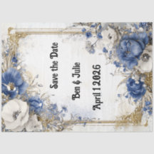 Découpage Enregistrer La Date Blue Floral Boarder