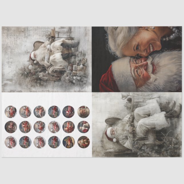 Papier Mousseline Découpage Ensemble de 4 dessins Père Noël, M. Mme  (Recto)