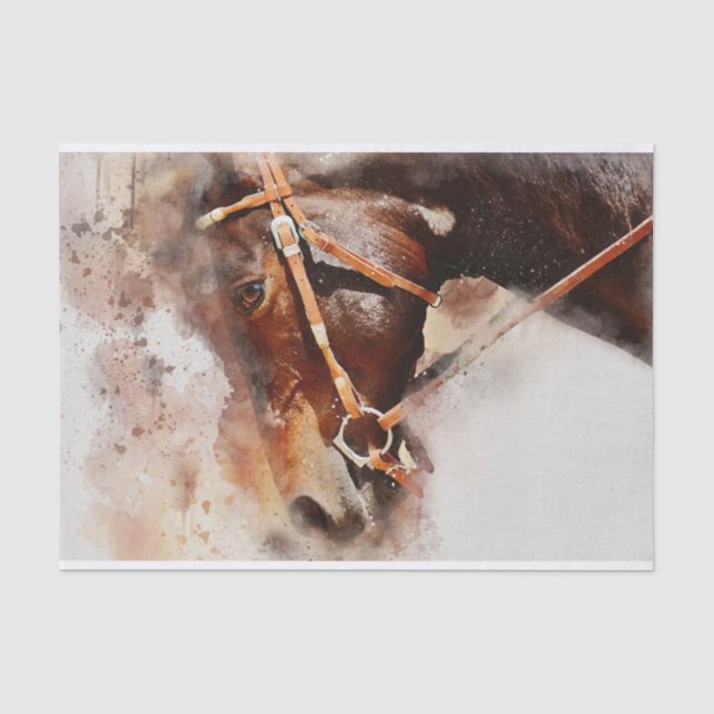 Papier Mousseline Découpage Equestre Brown Horse aquarelle (Recto)