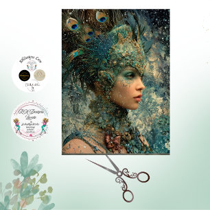 Papier Mousseline Decoupage Fantasy Paon Femme sarcelles plumes