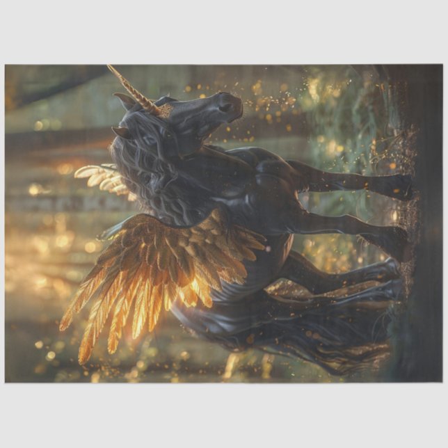 Papier Mousseline Découpage Fantasyland Black Unicorn Gold ailes (Recto)