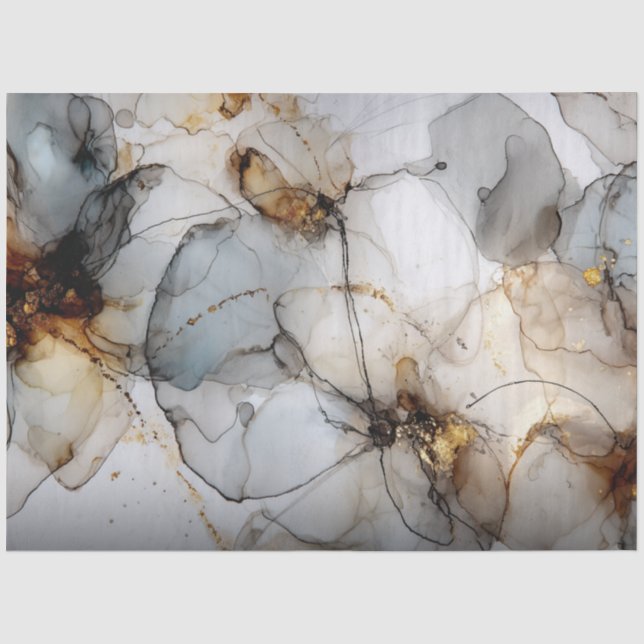 Papier Mousseline Découpage Faux Finish Black Gold Marble Effet (Recto)