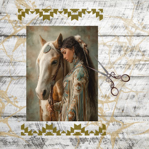 Papier Mousseline Découpage Femme amérindienne et son cheval