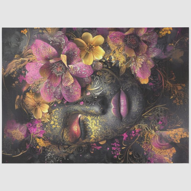 Papier Mousseline Découpage Femme vibrante Dessins floraux complexes (Recto)