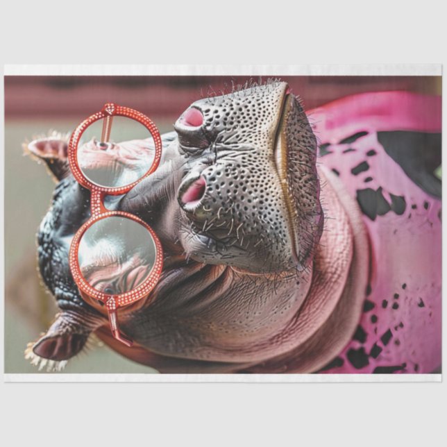 Papier Mousseline Découpage Fermer Hippo Grandes Lunettes Rouges (Recto)