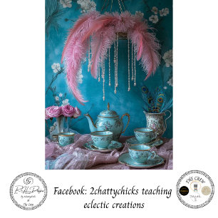 Papier Mousseline Découpage Fête de thé de Pâques vintage rose turqu