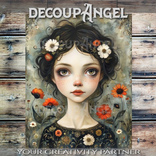 Papier Mousseline Découpage fille et Fleur sauvage (Créateur téléchargé)