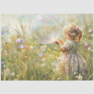 Papier Mousseline Découpage Fille Lil Chasing Bubbles Field a Flower