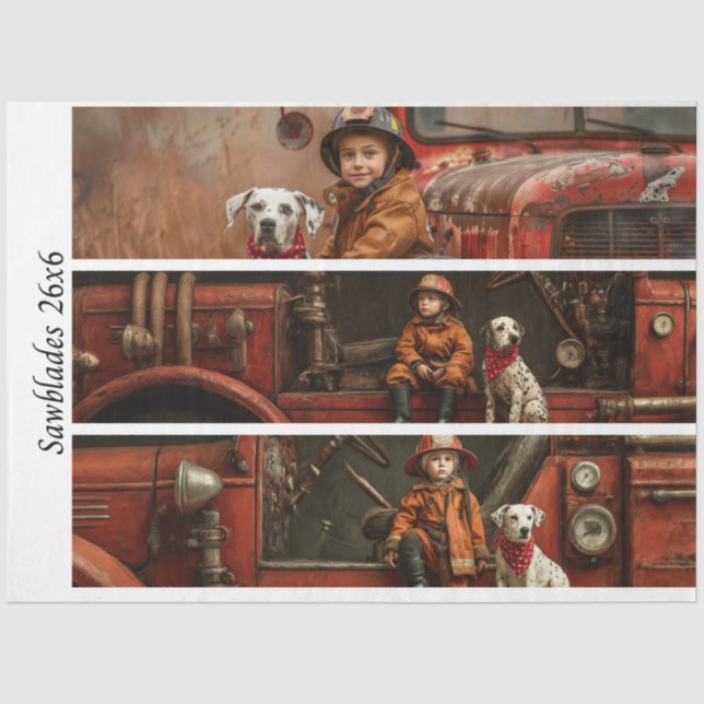 Papier Mousseline Decoupage Firefighter Truck Kid Dalmatian Handsaw (Recto)