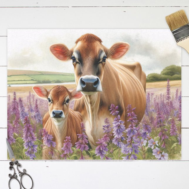 Papier Mousseline Découpage Fleur sauvage Jersey Cow et Calf (Créateur téléchargé)