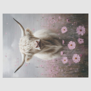 Papier Mousseline Découpage Fleur sauvage rose Vache White Highland